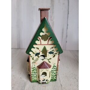 Lenox vintage winter greetings metal tea light candle holder Xmas home decor